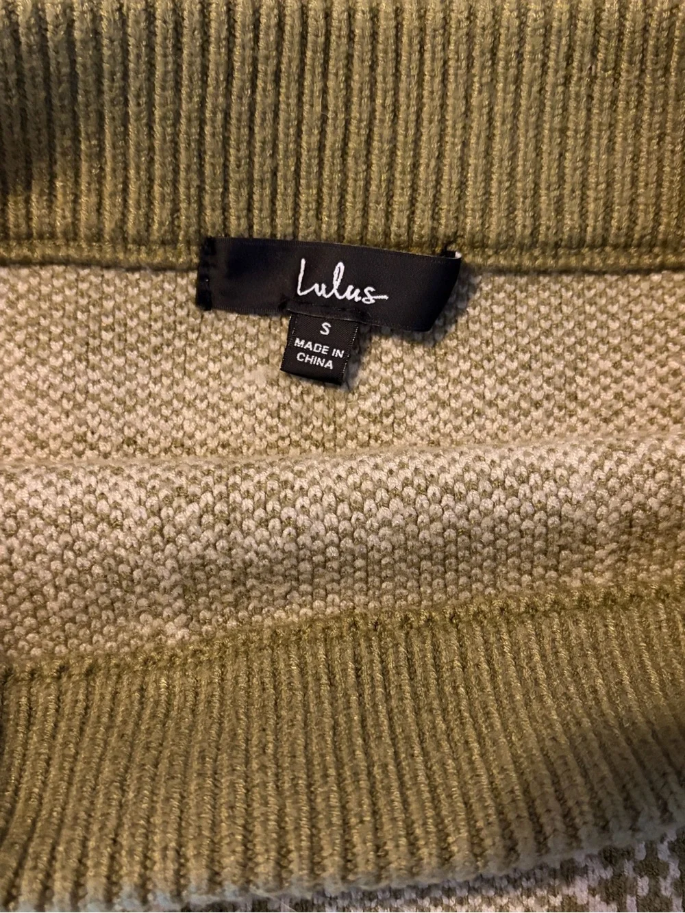 Lulu's Olive Green & White Plaid Cropped Crewneck Sweater w/Skirt Set